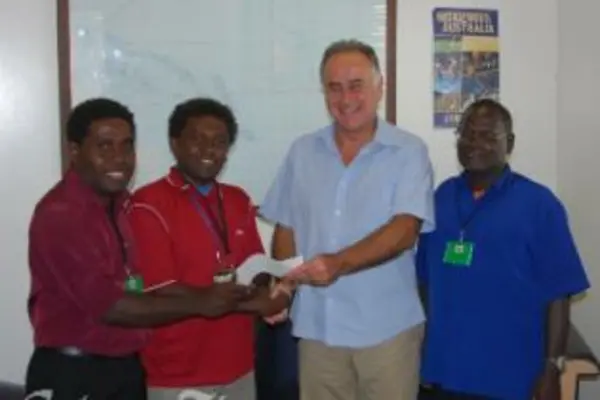 Mr Ingruber presented a cheque for more than SBD30,000 to Vella Ultimate Sports Association Chairman, Mr Tome Ladomea.