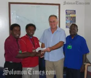 Mr Ingruber presented a cheque for more than SBD30,000 to Vella Ultimate Sports Association Chairman, Mr Tome Ladomea.