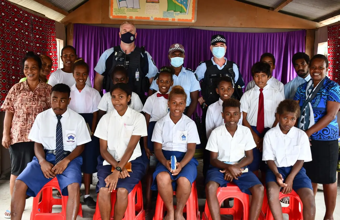 Officers from the Royal Solomon Islands Police Force (RSIPF) National Crime Prevention Department (NCPD) supported by members of the Australian Federal Police working as part of the Solomons’ International Assistance Force (SIAF), visited and held an awareness talk for students and teachers of HCA.
