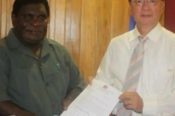 Prime Minister, Hon. Danny Philip and ROC Ambassador, Roy Wu, at the Handover of National Parliament Office Complex solar project.