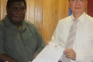 Prime Minister, Hon. Danny Philip and ROC Ambassador, Roy Wu, at the Handover of National Parliament Office Complex solar project.
