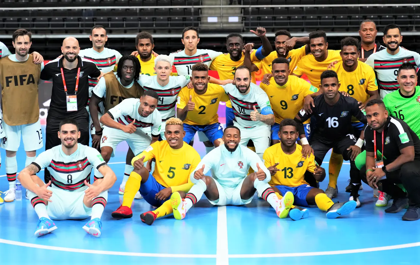 Solomon Islands and Portugal players after their Group C match at the FIFA Futsal World Cup 2021.