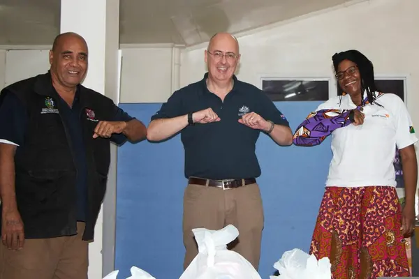 (L-R) Director NDMO Loti Yates, Australian High Commissioner Dr Lachie Strahan and World Vision Operations Manager, Shupayi Mpunga.