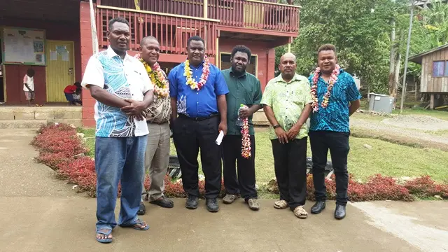 Officials from the Opposition with the Vura School principal and his deputy during the visit last week Friday.