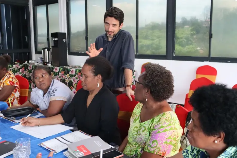Mr Vasco Nuno Carvalho, WHO Solomon Islands Technical Officer for Health Information Systems, speaks to participants at the workshop in Honiara.