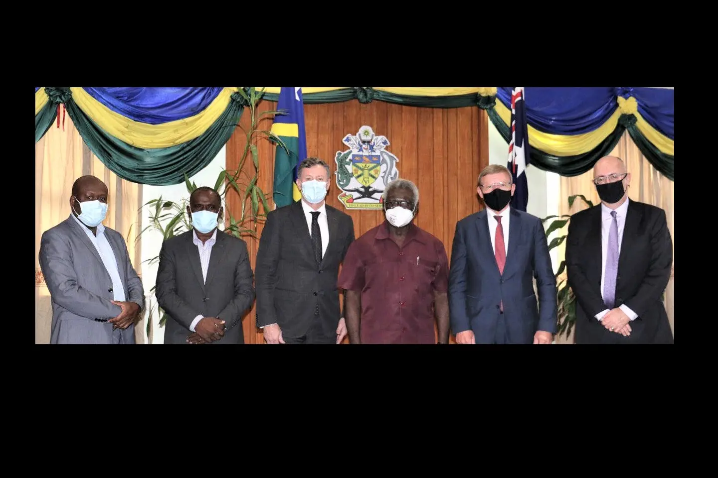 PM, Foreign Affairs Minister, Police Minister with Special envoy and Australian High Commissioner to Solomon Islands.