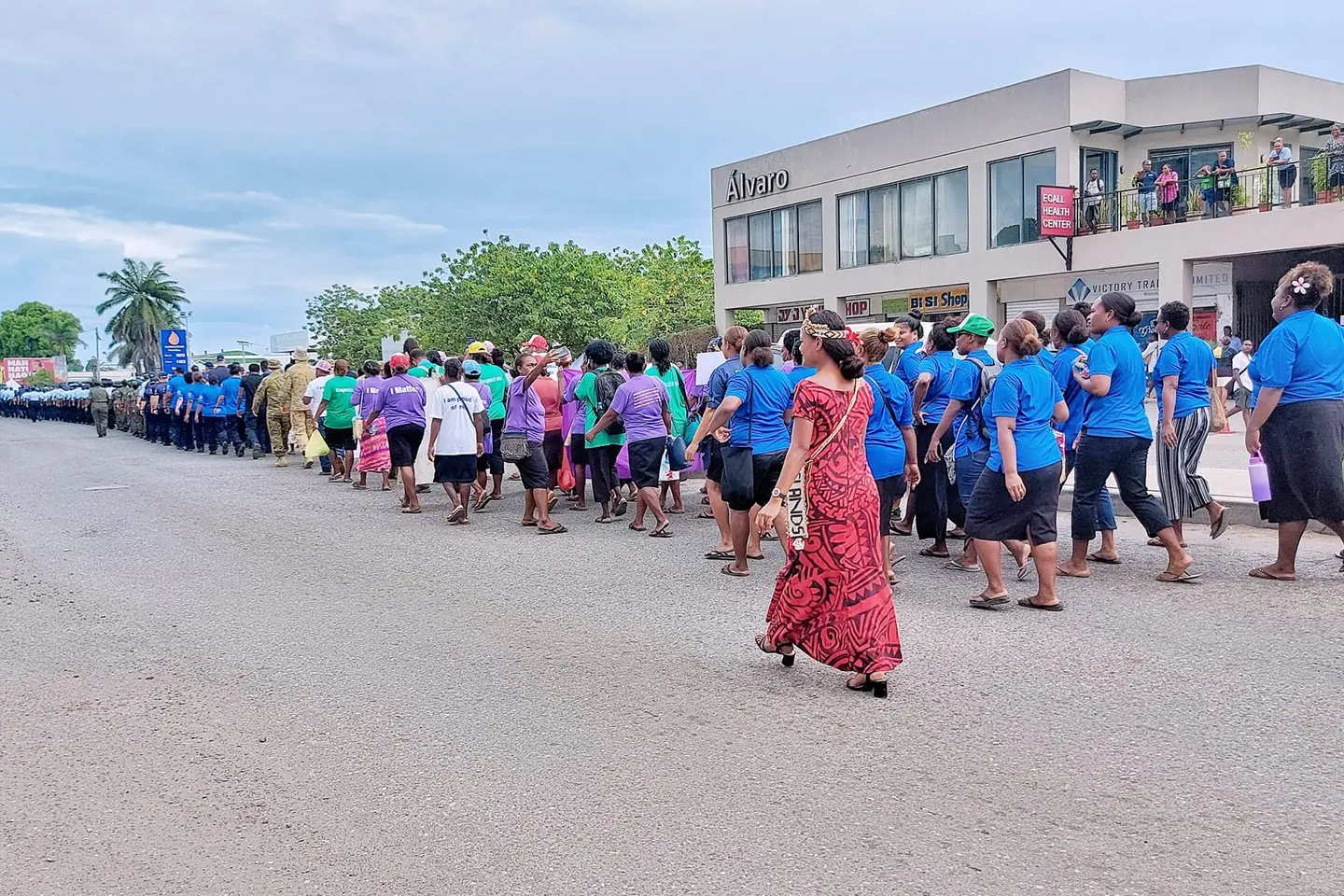 Women march through the streets of Honiara to mark International Women's Day 2023.