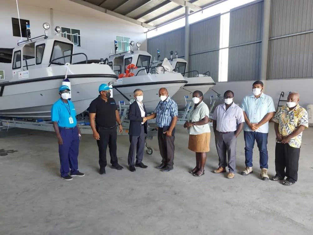 The Hon. Minister for Health and Medical Services, Dr. Culwick Togamana and Ambassador of Japan to Solomon Islands, H.E. MIWA Yoshiaki at the official handover.
