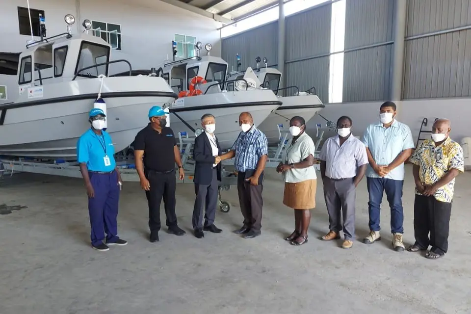 The Hon. Minister for Health and Medical Services, Dr. Culwick Togamana and Ambassador of Japan to Solomon Islands, H.E. MIWA Yoshiaki at the official handover.