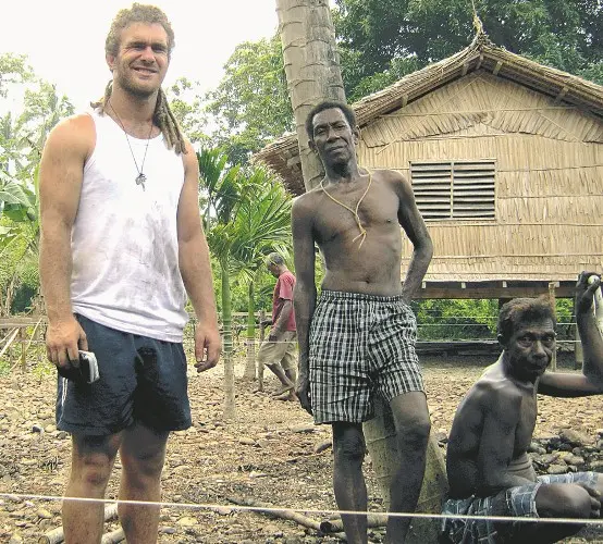 Matthew O’Sullivan from Glenfield (left)has been in the Solomon Islands since mid-June to continue his work building a new church in Makaruka, Guadalcanal.