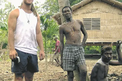 Matthew O’Sullivan from Glenfield (left)has been in the Solomon Islands since mid-June to continue his work building a new church in Makaruka, Guadalcanal.