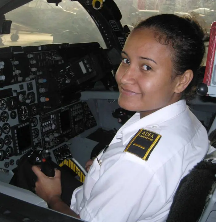 She is seen here as the first person to occupy the Cockpit Module of the RAAF F111 (A8-135) Strike Fighter aircraft.