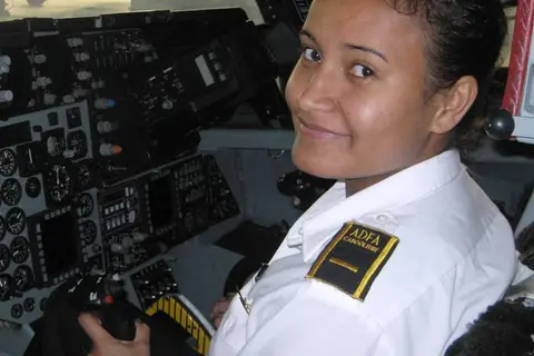 She is seen here as the first person to occupy the Cockpit Module of the RAAF F111 (A8-135) Strike Fighter aircraft.