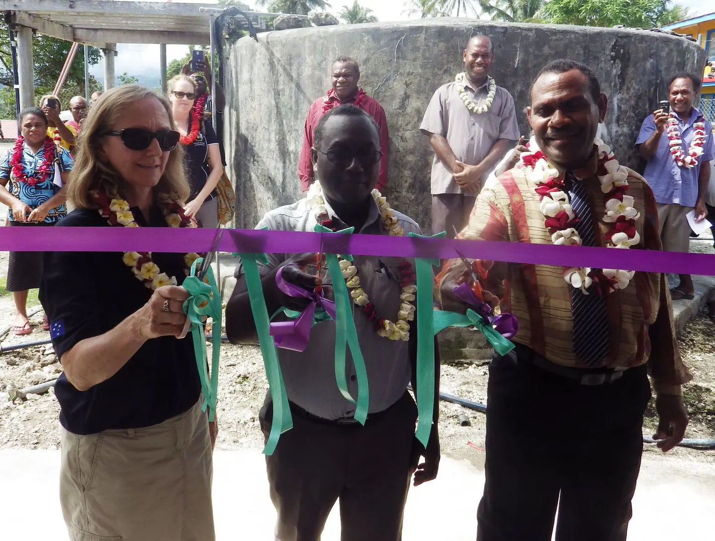Ribbon cutting by Gina De Pretto, First Secretary Health Australian High Commission, Dr Greg Jilini, Under Secretary Health Care, Ministry of Health and Medical Services and Alfred Dagi, Provincial Minister of Health, Temotu Province.