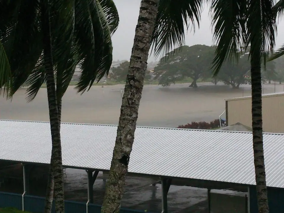 Floods have reached the Maranatha Hall, close to the lungga river area.