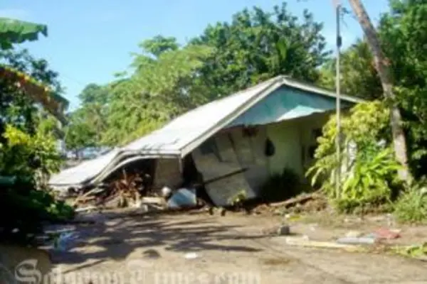 A family home in the Western Province damaged when the earthquake and tsunami hit in April 2, 2007.