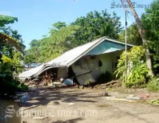 A family home in the Western Province damaged when the earthquake and tsunami hit in April 2, 2007.