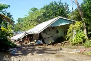 A family home in the Western Province damaged when the earthquake and tsunami hit in April 2, 2007.