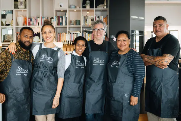 The five Pacific Island chefs pictured with Peter Gordon, a New Zealand chef who has had restaurants in London, Auckland, New York, Istanbul and Wellington.
