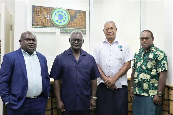 L-R Minister of Finance Hon. Harry Kuma, Prime Minister Hon. Manasseh Sogavare, DBSI Interim CEO Tukana Bovoro and Deputy Prime Minister Hon. Manasseh Maelanga.