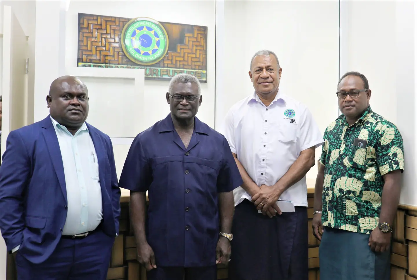 L-R Minister of Finance Hon. Harry Kuma, Prime Minister Hon. Manasseh Sogavare, DBSI Interim CEO Tukana Bovoro and Deputy Prime Minister Hon. Manasseh Maelanga.