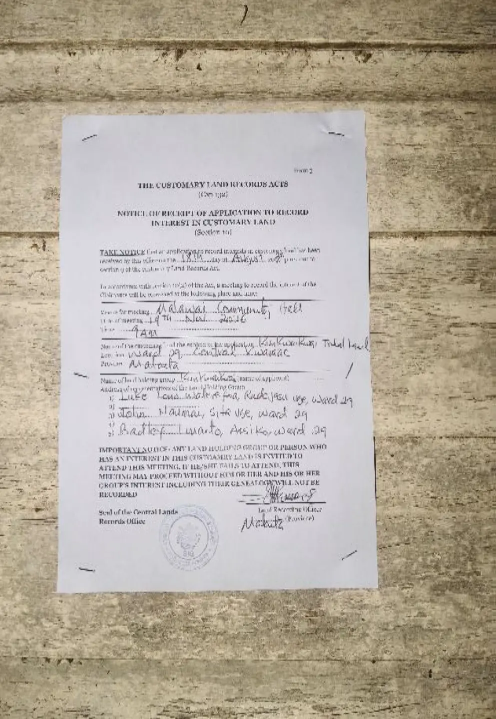 Government portal says Kunkwaikwai land recording reaches three-month notice stage