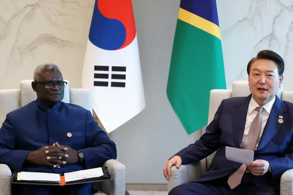 Solomon Islands Prime Minister, Hon. Sogavare and President HE Yoon Suk Yeol during their bilateral in the Republic of Korea.