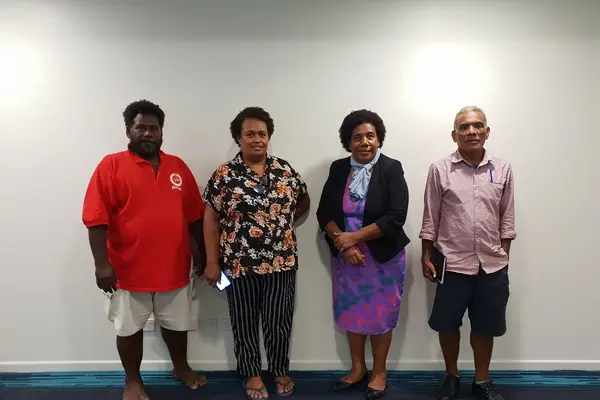 CBS Fund interim-committee members after their appointment during the consultation. From left-right, Ishmael Raji, Irene Vouza, Dr Patricia Rodie, and MPA for Ward 9, Malango, Hon. Keith Amosaea.