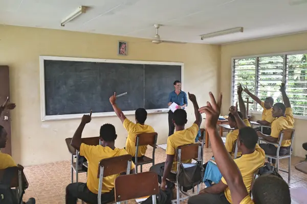 Anke with students in one of her communication skills lesson.