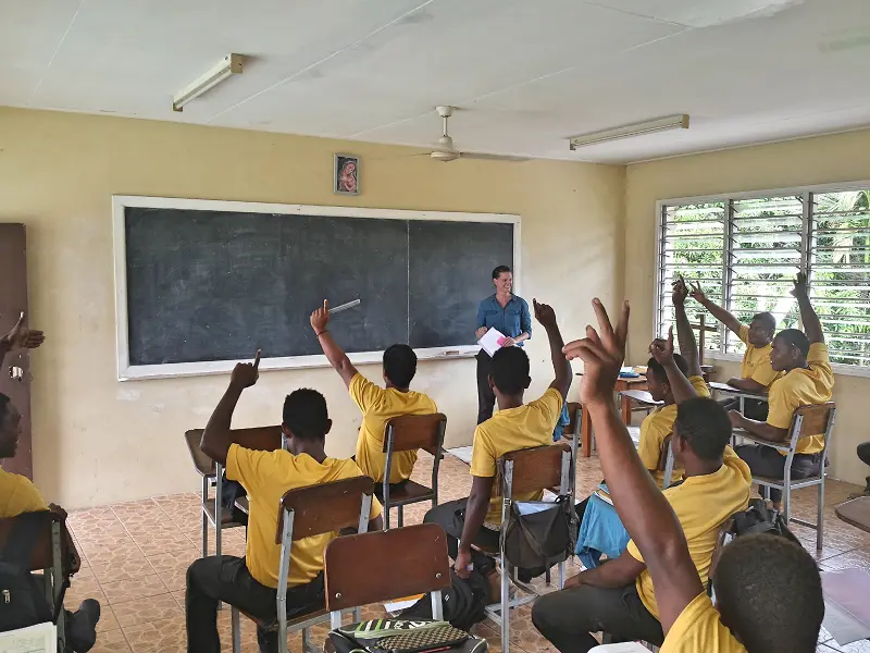 Anke with students in one of her communication skills lesson.