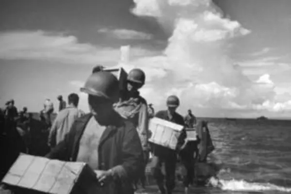 The U.S. Army lands troops and supplies on Guadalcanal in 1942.