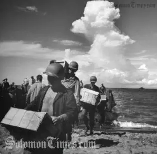 The U.S. Army lands troops and supplies on Guadalcanal in 1942.