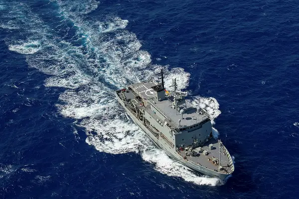 Australian Navy Ship HMAS Melville conducting surveillance in FSM Exclusive Economic Zone in support of Operation Rai Balang 2022.