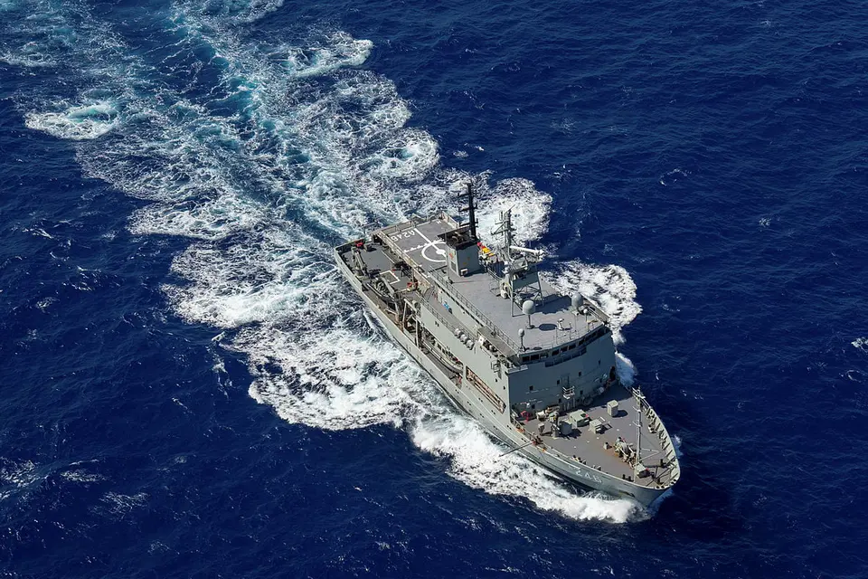 Australian Navy Ship HMAS Melville conducting surveillance in FSM Exclusive Economic Zone in support of Operation Rai Balang 2022.
