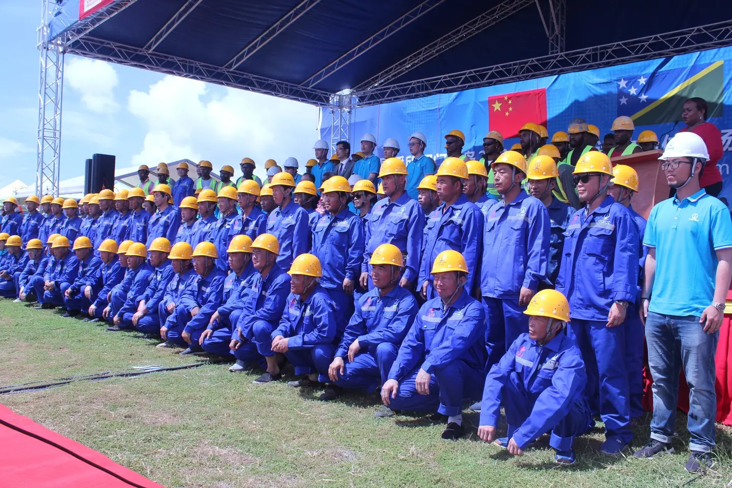The national stadium workforce during the ground breaking ceremony held recently.