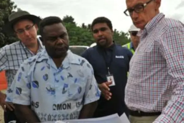 Australia's Foreign Minister, Senator Bob Carr and Mr. Virivolomo of the Solomon Islands Ministry of Infrastructure.