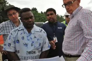 Australia's Foreign Minister, Senator Bob Carr and Mr. Virivolomo of the Solomon Islands Ministry of Infrastructure.