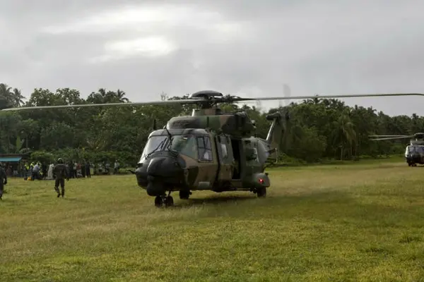 ADF helicopters touch down on Bellona Island.