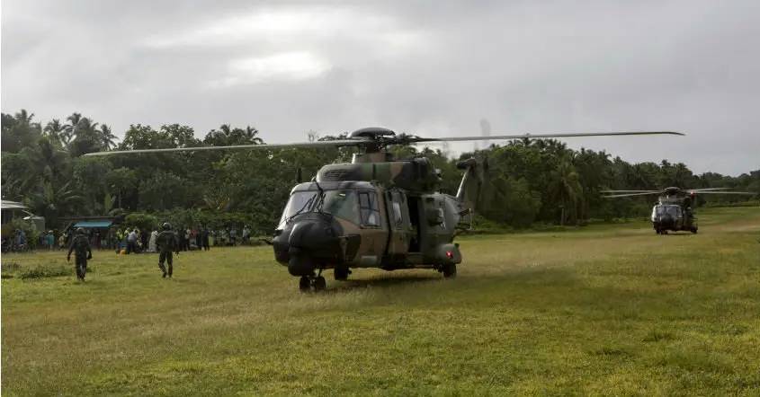 ADF helicopters touch down on Bellona Island.