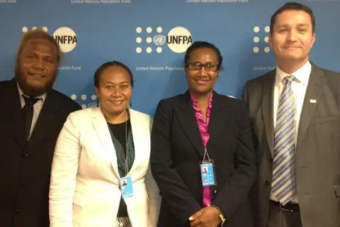 The team from Solomon Islands include Fred Sikini (Seventh Day Adventist faith leader), Koisau Sade (World Vision Solomon Islands Gender Coordinator), Vaela Devesi (Ministry of Women, Youth, Children and Family Affairs)and Dr. Andrew Catford (County Director of World Vision Solomon Islands).