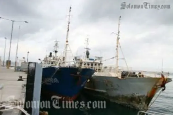 The two Foreign Fishing vessels at the Police Maritime Wharf at Aola Base.