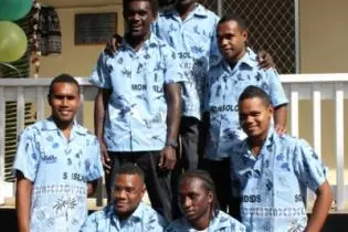 The medical students in front of their new accommodation.