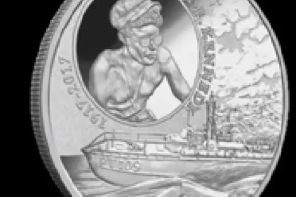 The design of this wonderful coin pays tribute to the act of endurance, heroism and leadership shown by Lieutenant John F. Kennedy in 1943 during WWII in the Pacific, specifically the Solomon Islands.