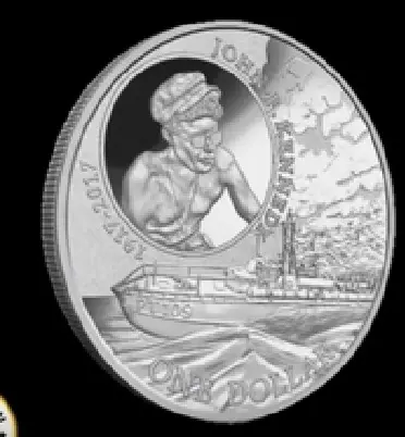 The design of this wonderful coin pays tribute to the act of endurance, heroism and leadership shown by Lieutenant John F. Kennedy in 1943 during WWII in the Pacific, specifically the Solomon Islands.