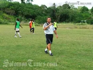 Jim Selby at the training pitch in Honiara.