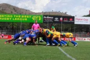 Solomon Islands packing down against Niue at the recent Oceania Rugby Union Cup.