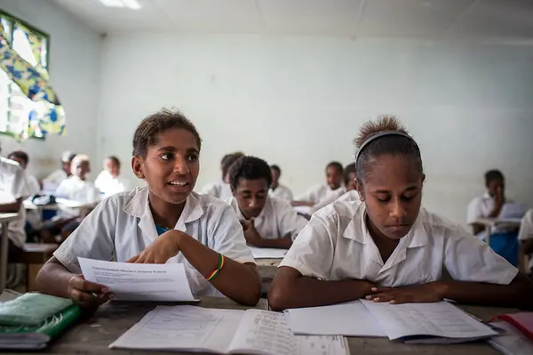 Grade 9 students at Norsup Secondary School, Malekula Island in Vanuatu.
