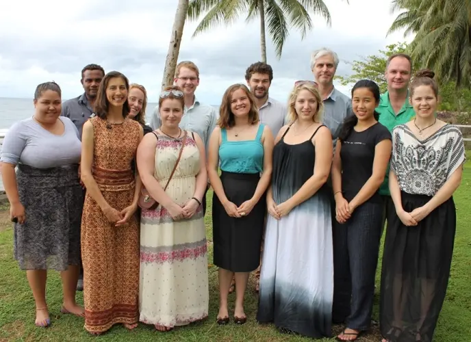 Pictured are the new Australian volunteers with the Australian High Commissioner Matt Anderson and AusAID's Kenndy Folasi.