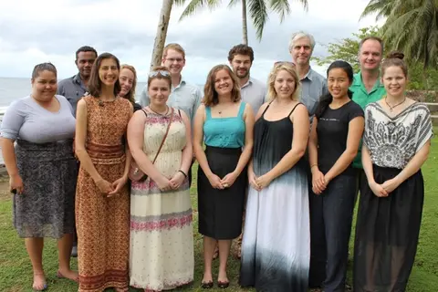 Pictured are the new Australian volunteers with the Australian High Commissioner Matt Anderson and AusAID's Kenndy Folasi.