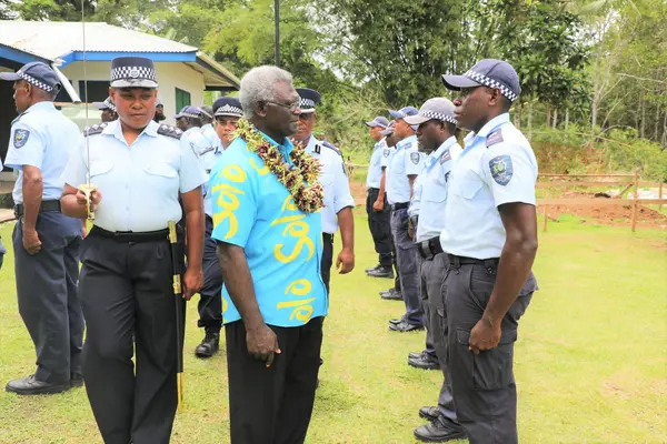 The Prime Minister inspects a guard of honour in Kulutanai, Shortland Islands, where he also met with  frontliners.